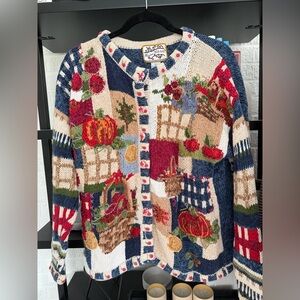 Vintage Heirloom Collectibles Autumn Fall Harvest Cardigan Sweater L